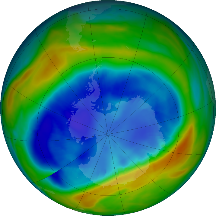 Antarctic ozone map for 27 August 2016